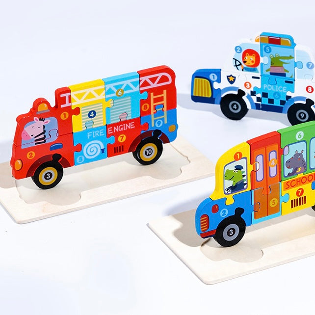 Things That Go Wooden Numbered Puzzles - Assorted Designs