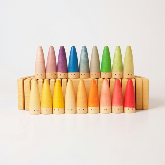 Wooden Rainbow Pastel Peg Dolls - Pointy Heads