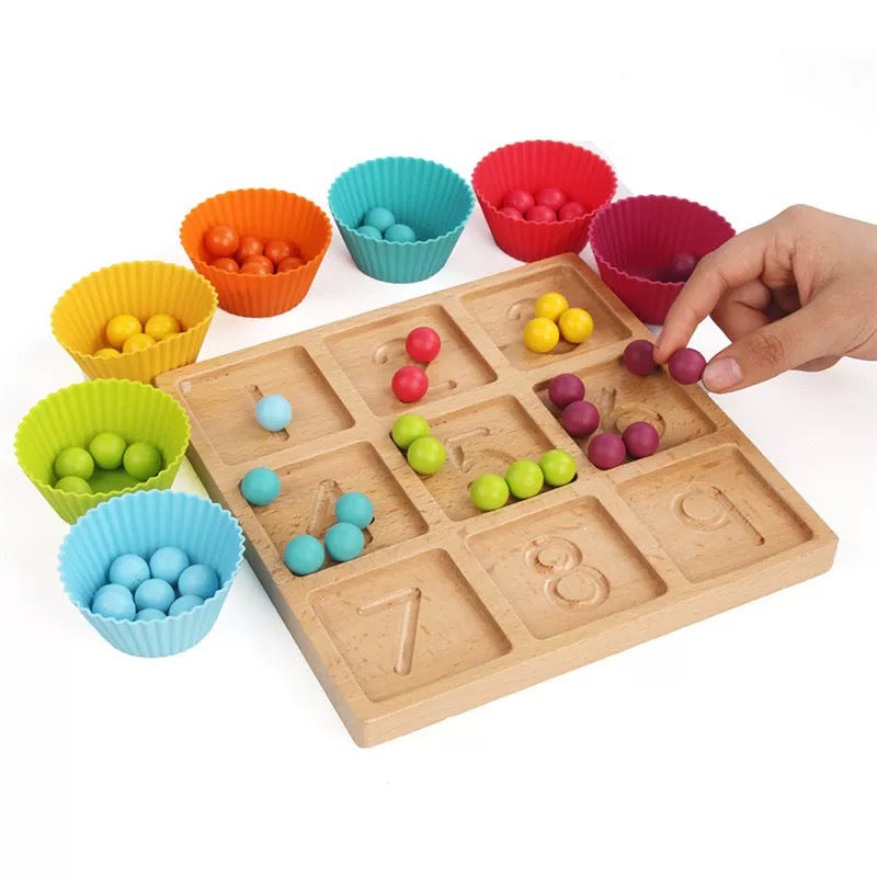 Numbers Tracing Board with Wooden Marbles & Colour Matching Cups