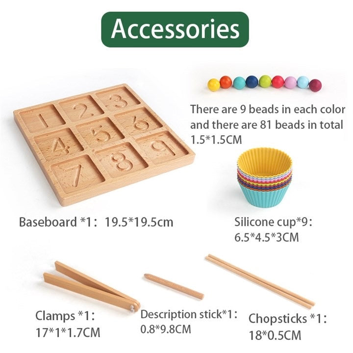Numbers Tracing Board with Wooden Marbles & Colour Matching Cups