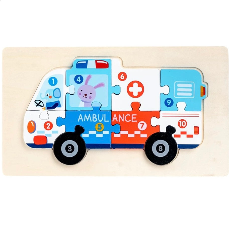 Things That Go Wooden Numbered Puzzles - Assorted Designs