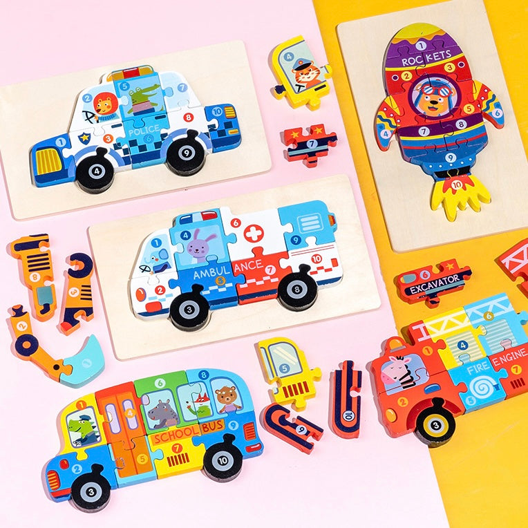 Things That Go Wooden Numbered Puzzles - Assorted Designs
