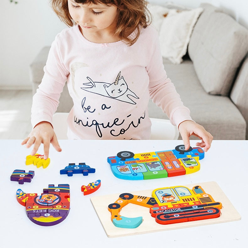 Things That Go Wooden Numbered Puzzles - Assorted Designs