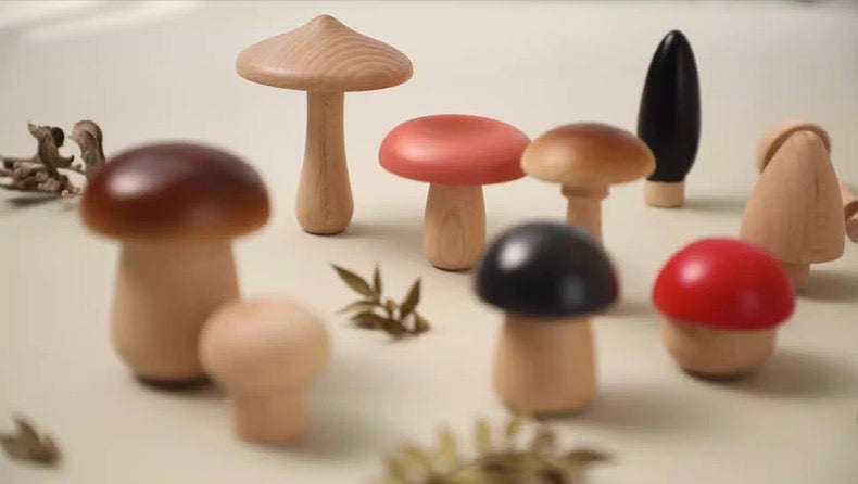 11pc Wooden Forest Mushrooms
