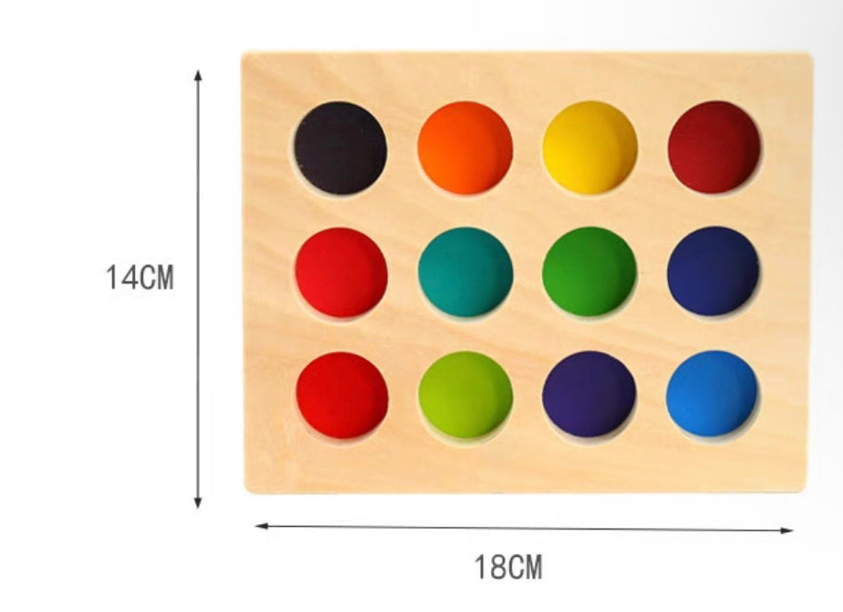 12 Rainbow Wooden Balls with Colour Sorting Tray