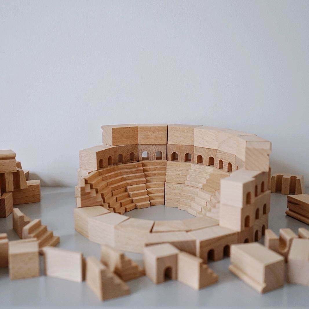 Roman Coliseum Wooden Architectural Building Blocks - 110 Piece Set