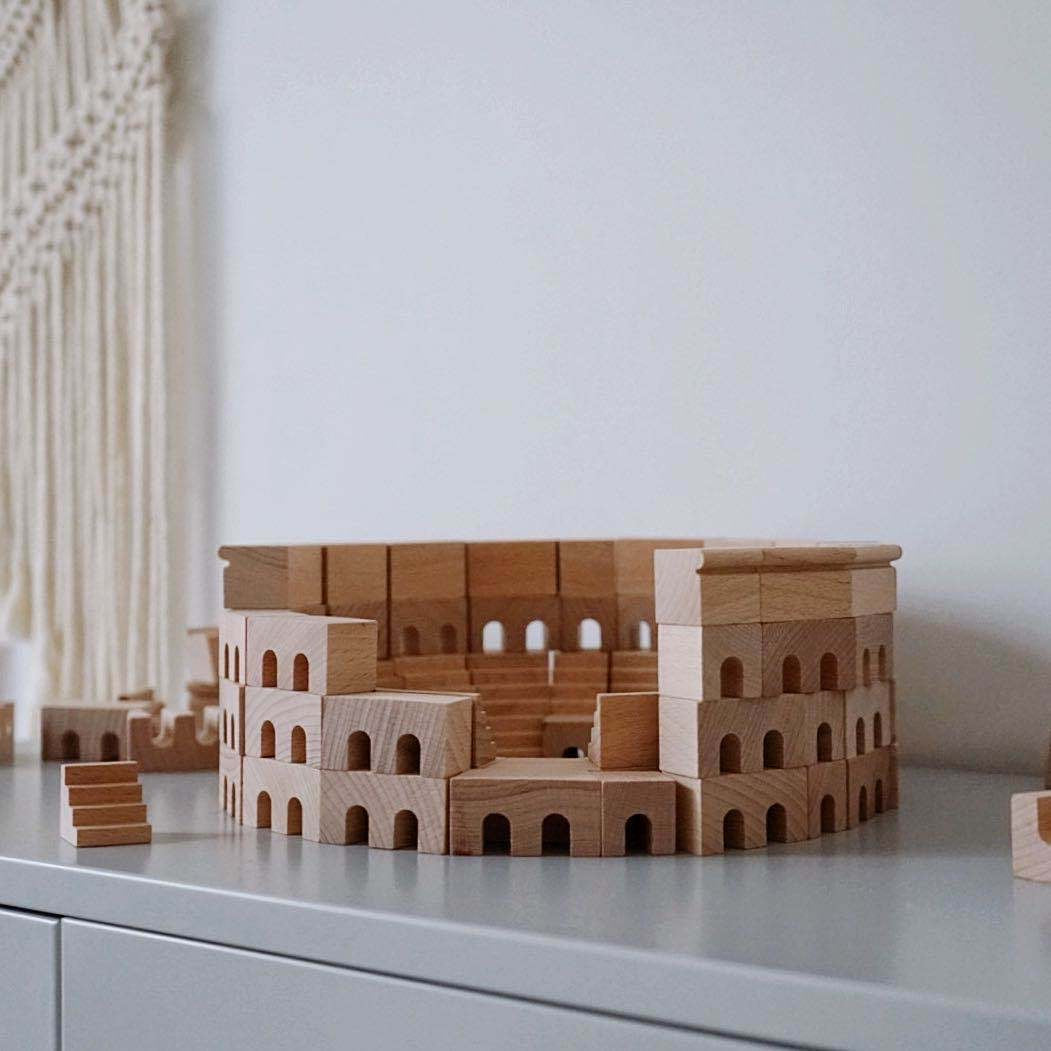 Roman Coliseum Wooden Architectural Building Blocks - 110 Piece Set