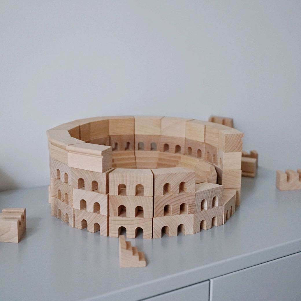 Roman Coliseum Wooden Architectural Building Blocks - 110 Piece Set