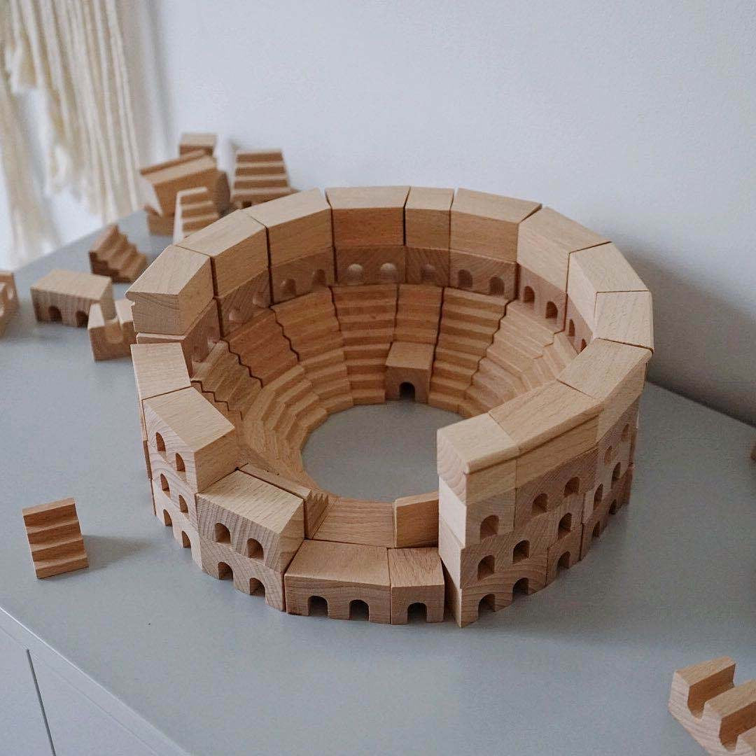 Roman Coliseum Wooden Architectural Building Blocks - 110 Piece Set