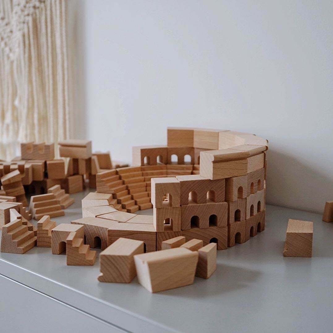 Roman Coliseum Wooden Architectural Building Blocks - 110 Piece Set