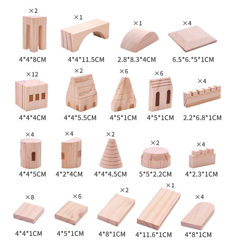 Wooden Castle Building Blocks - 75 Piece Set