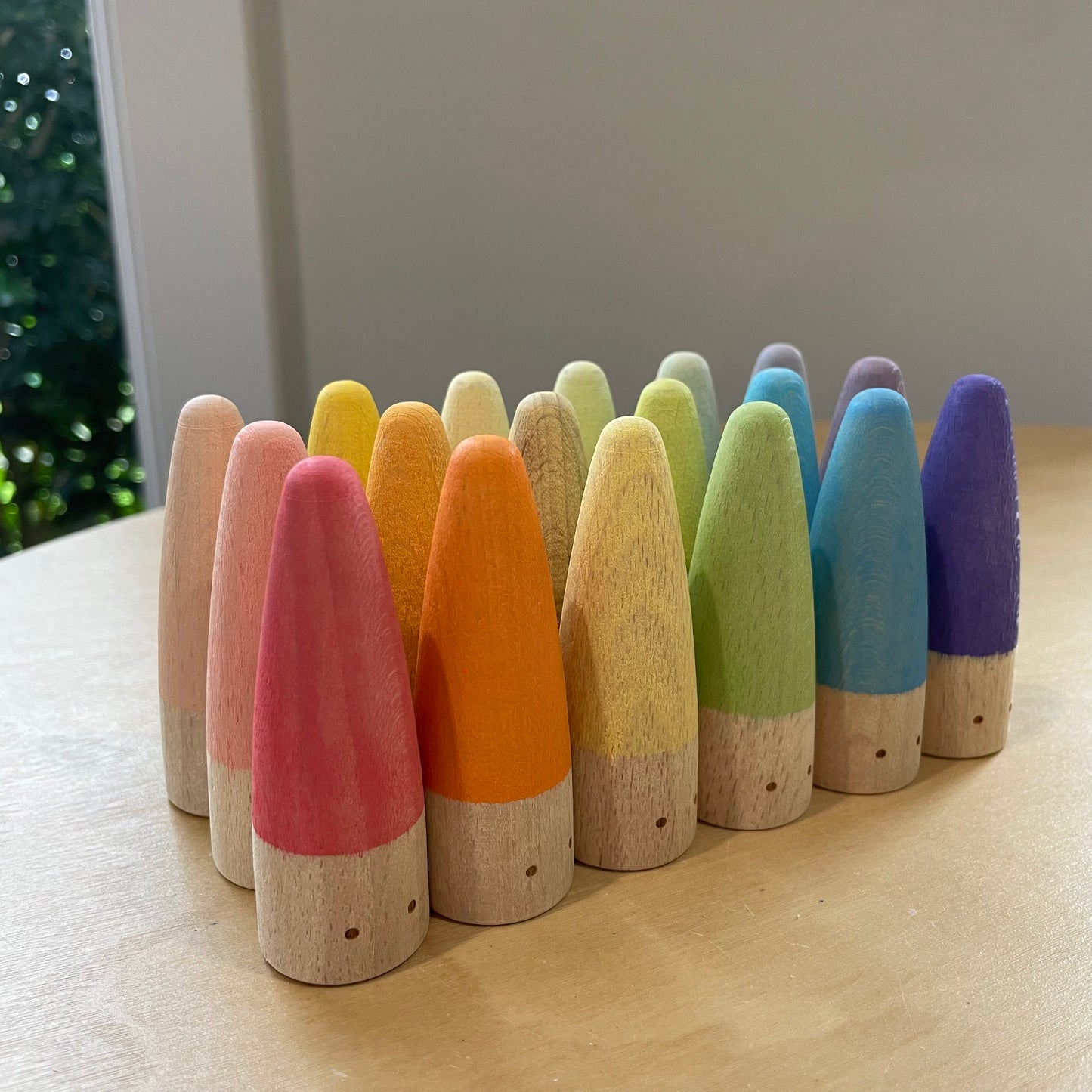 Wooden Rainbow Pastel Peg Dolls - Pointy Heads