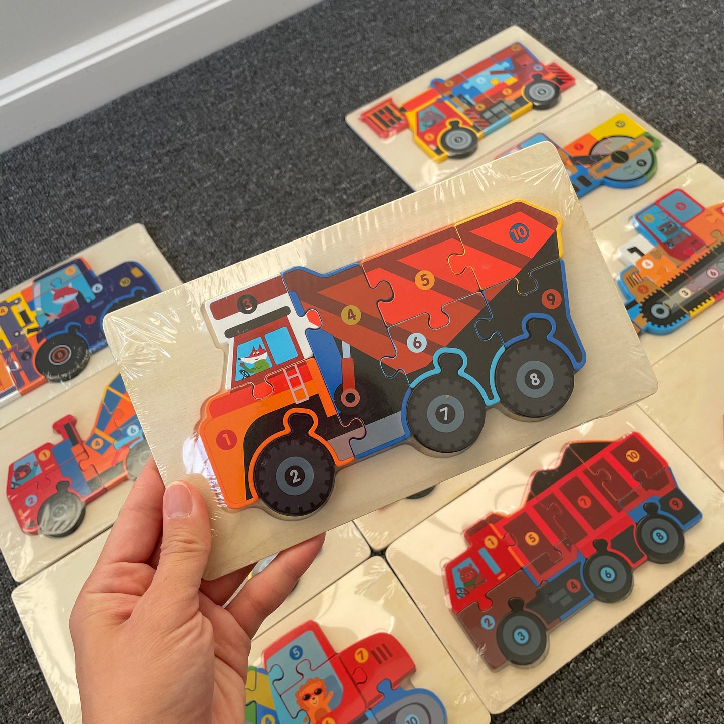 Trucks & Diggers Wooden Numbered Puzzles - Assorted Designs