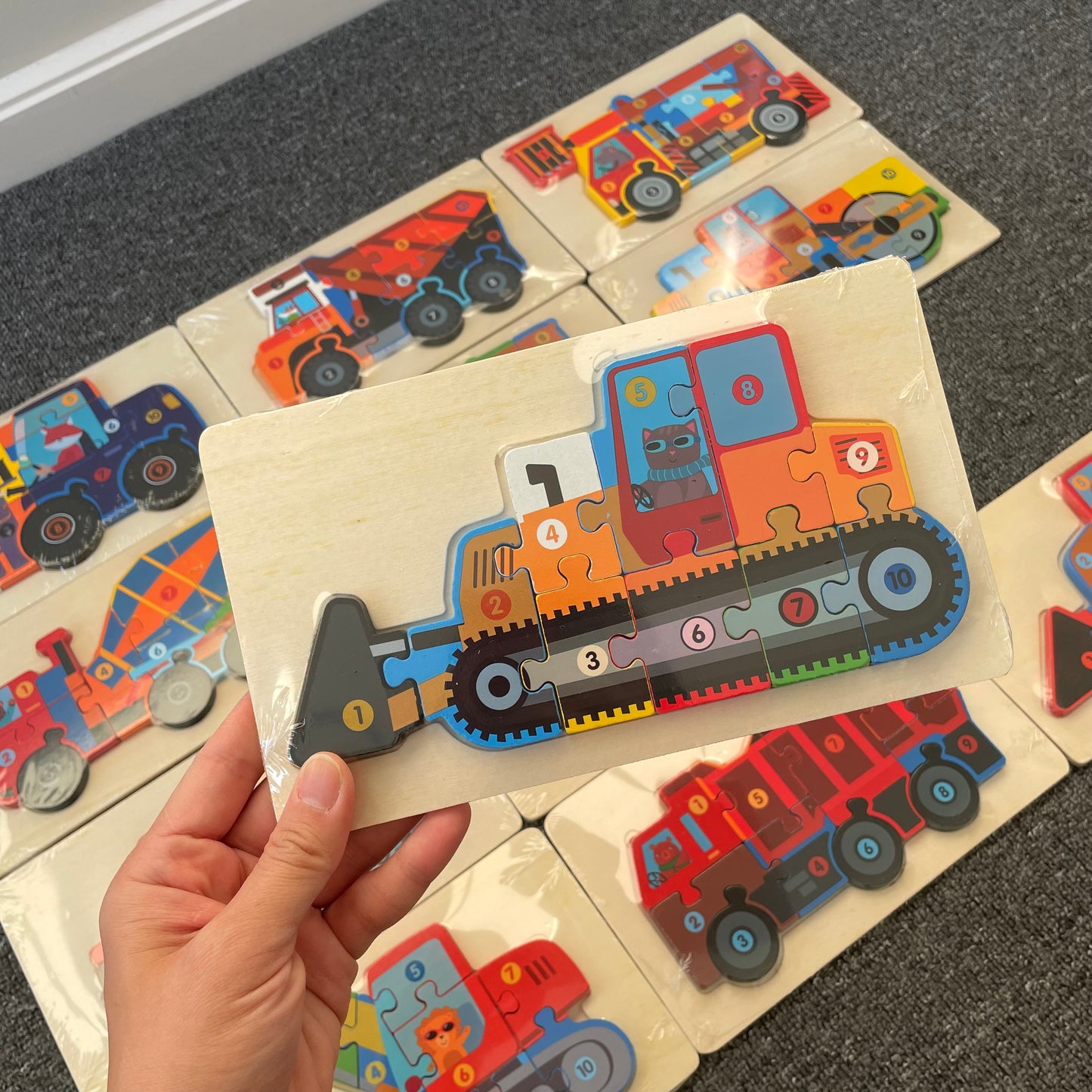 Trucks & Diggers Wooden Numbered Puzzles - Assorted Designs