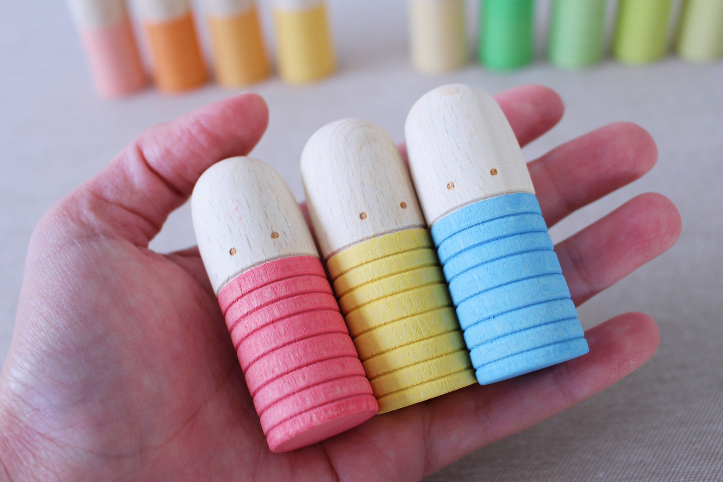 Wooden Rainbow Pastel Peg Dolls