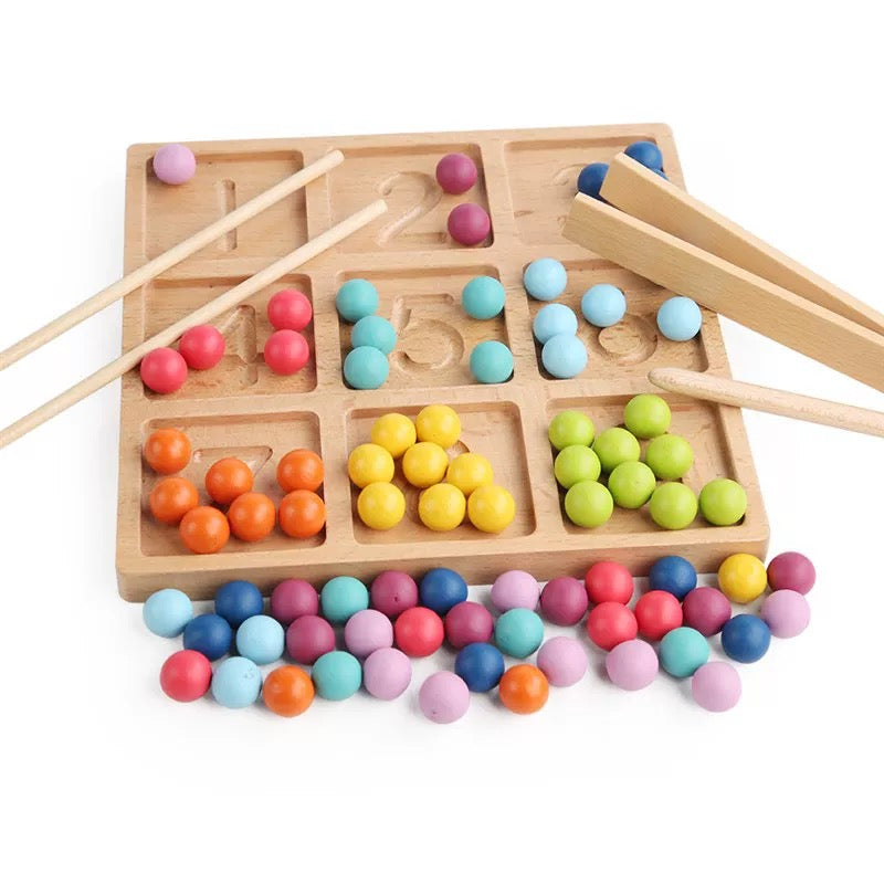 Numbers Tracing Board with Wooden Marbles & Colour Matching Cups
