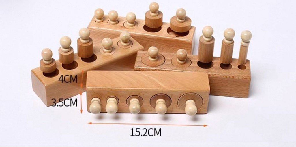 Wooden puzzle toy with dimensions displayed on a white background