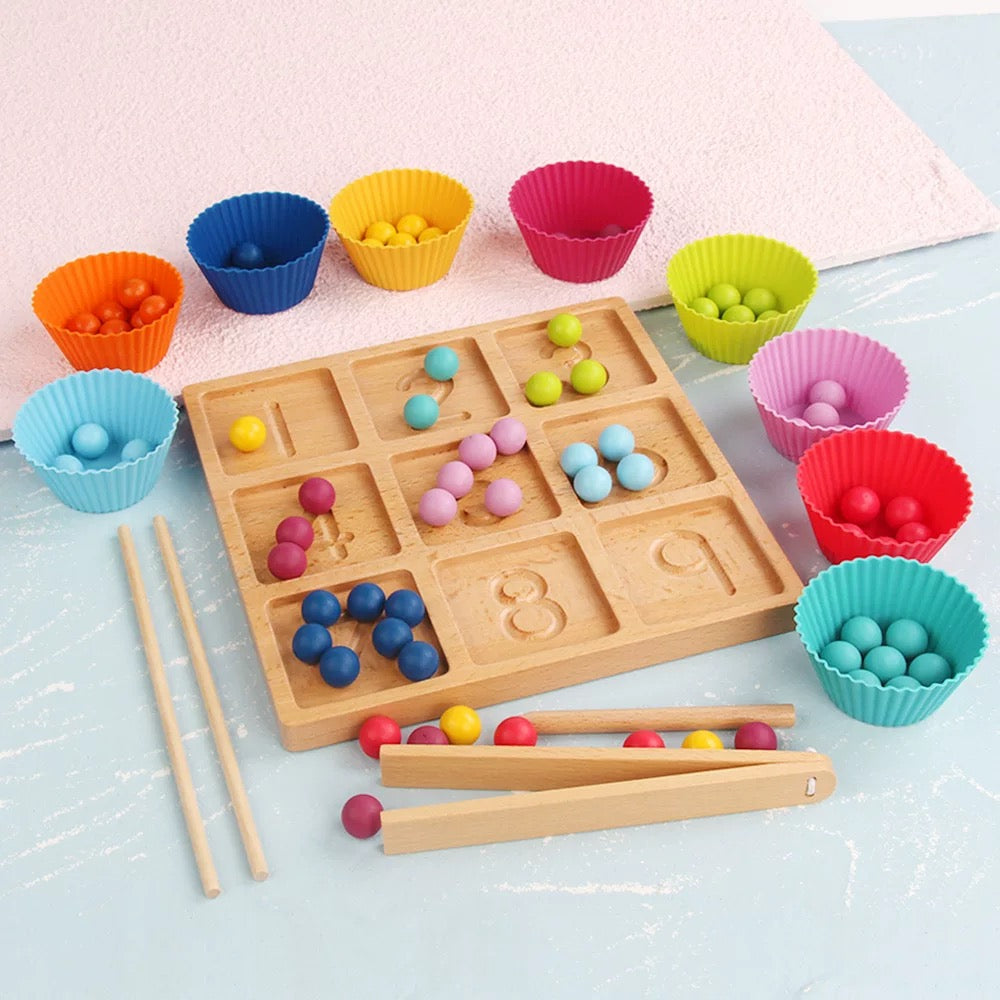 Numbers Tracing Board with Wooden Marbles & Colour Matching Cups