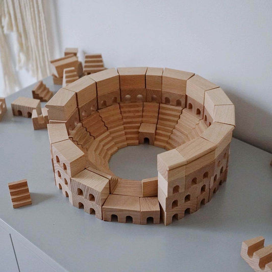Roman Coliseum Wooden Architectural Building Blocks - 110 Piece Set
