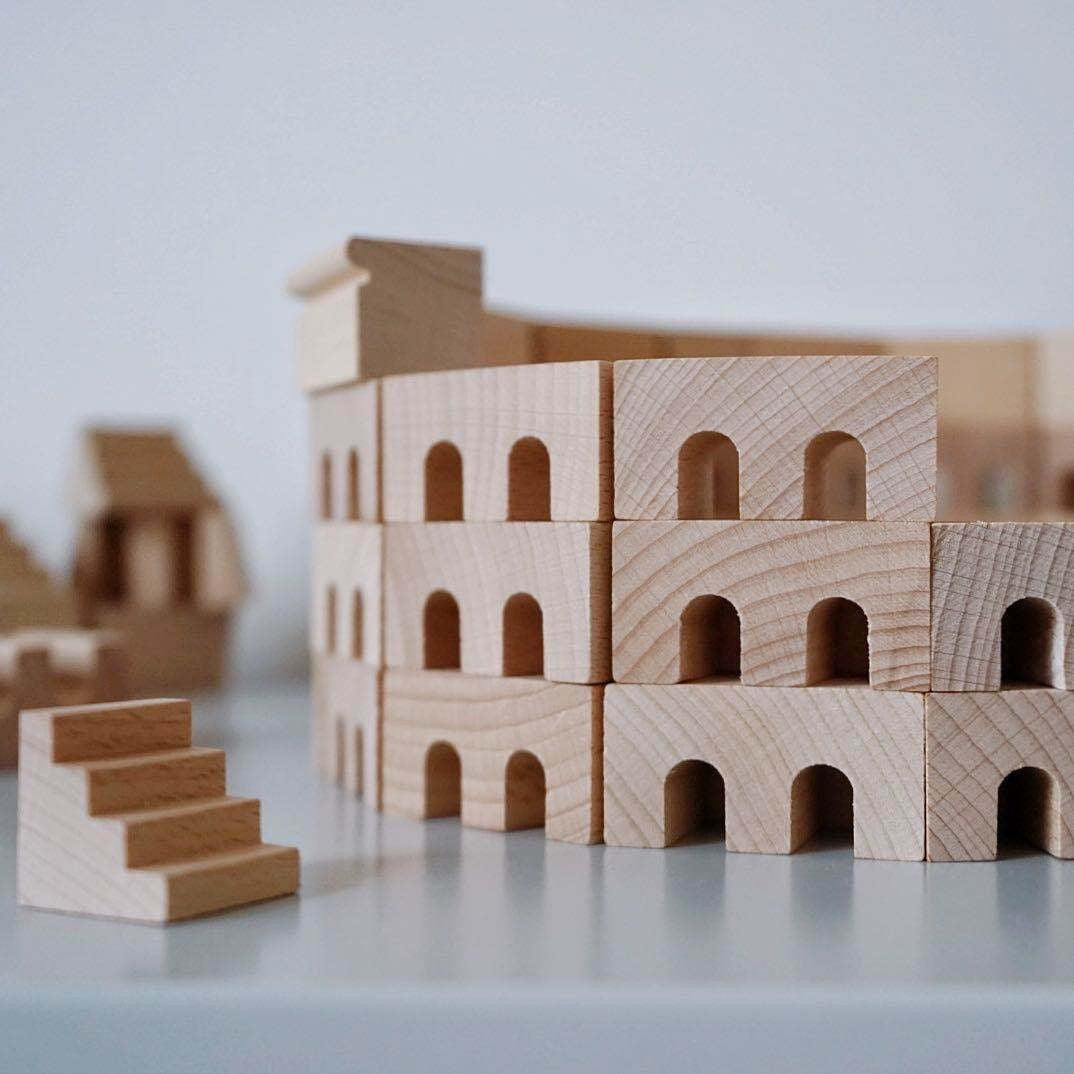 Roman Coliseum Wooden Architectural Building Blocks - 110 Piece Set