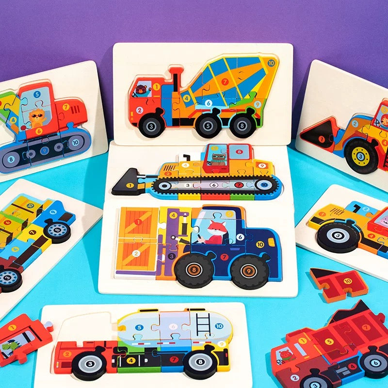 Trucks & Diggers Wooden Numbered Puzzles - Assorted Designs