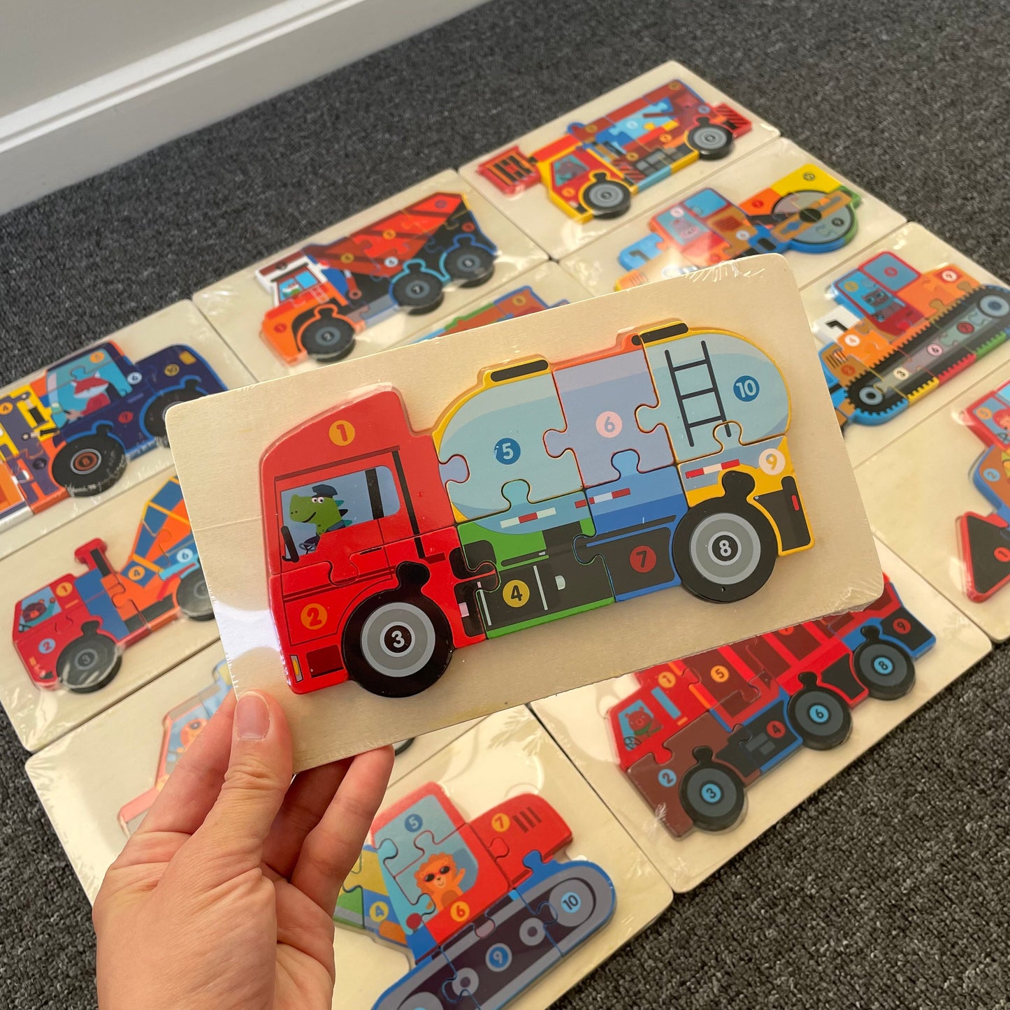Trucks & Diggers Wooden Numbered Puzzles - Assorted Designs