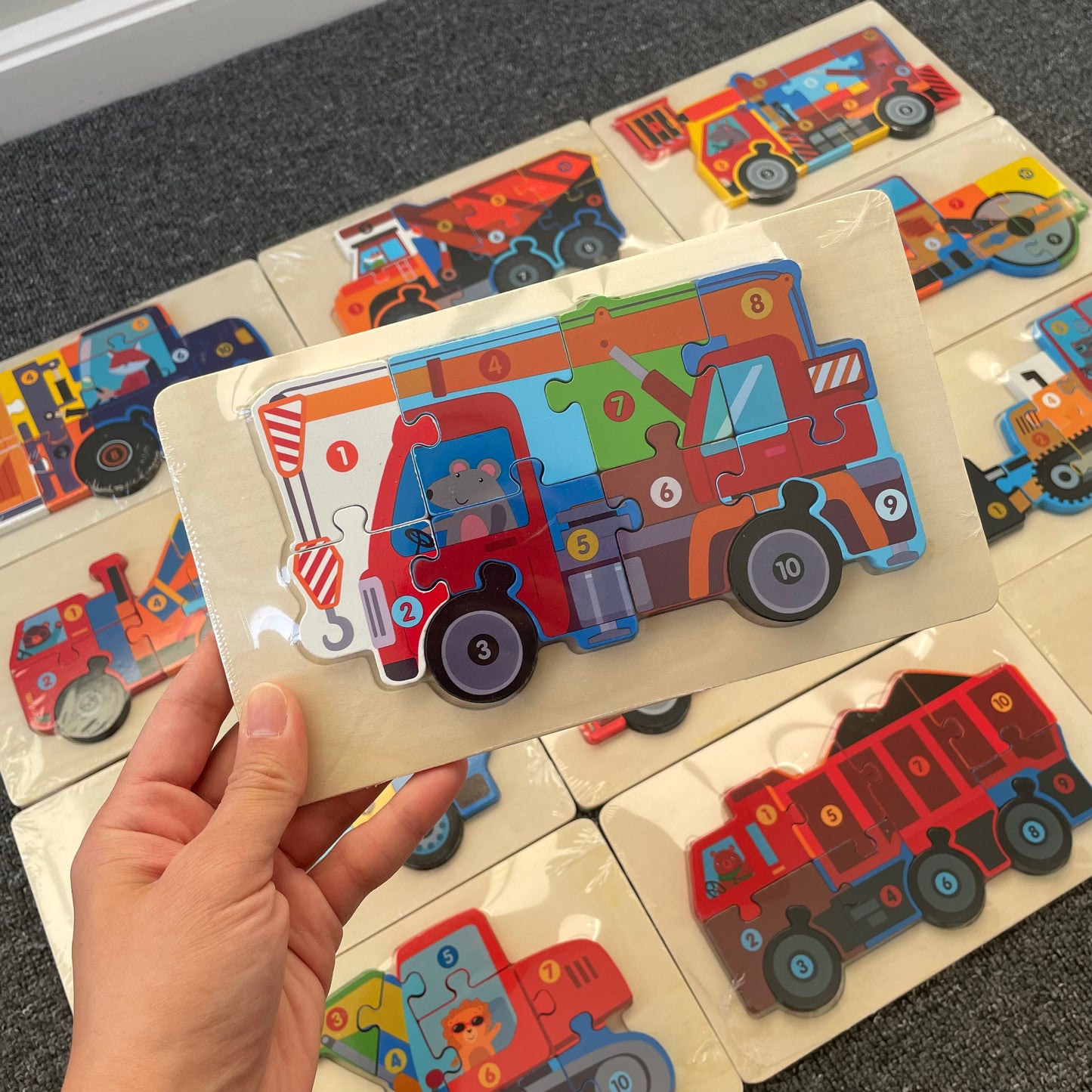 Trucks & Diggers Wooden Numbered Puzzles - Assorted Designs