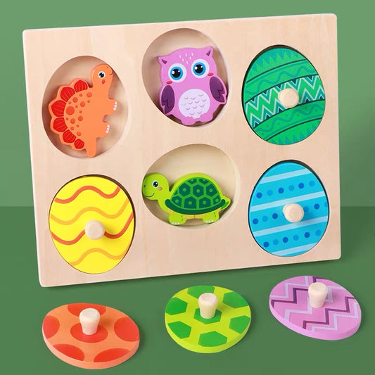 Layered Wooden Puzzle: Animal Babies Hatch'n Match