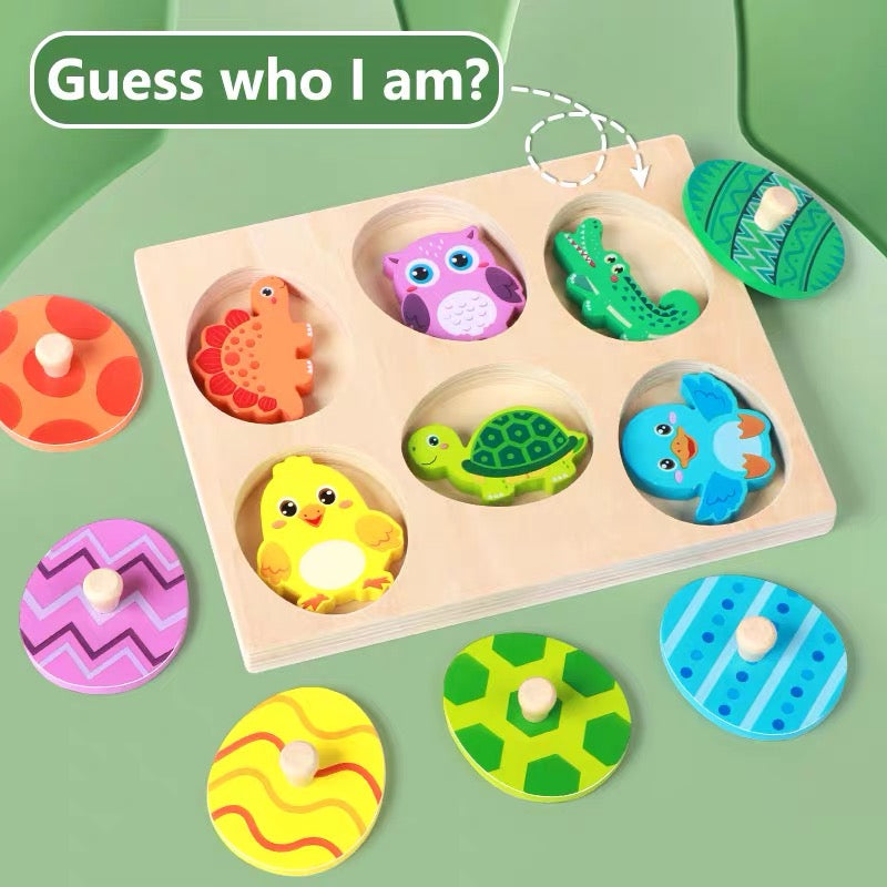 Layered Wooden Puzzle: Animal Babies Hatch'n Match