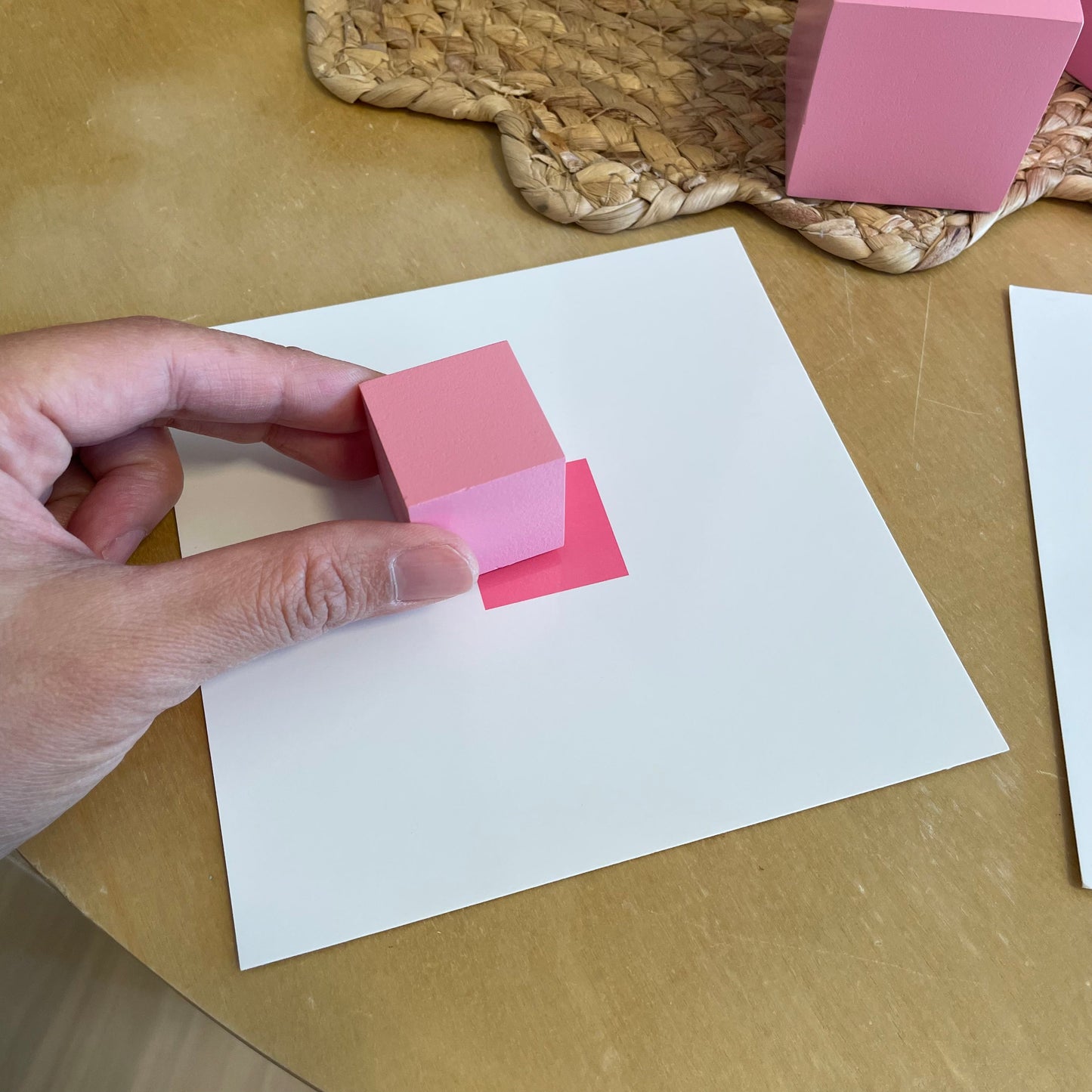 Montessori Pink Tower + Stand + Matching Cards