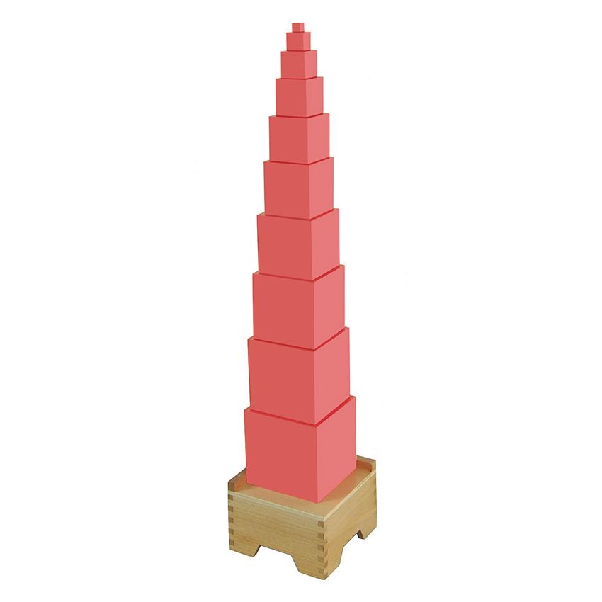 Montessori Pink Tower + Stand + Matching Cards