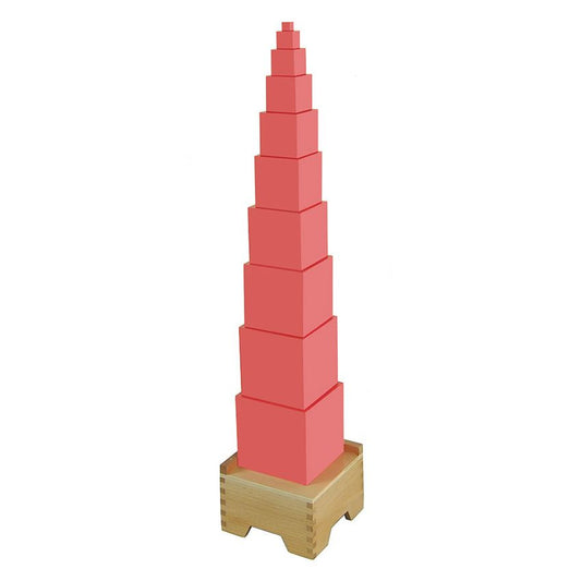 Montessori Pink Tower + Stand + Matching Cards