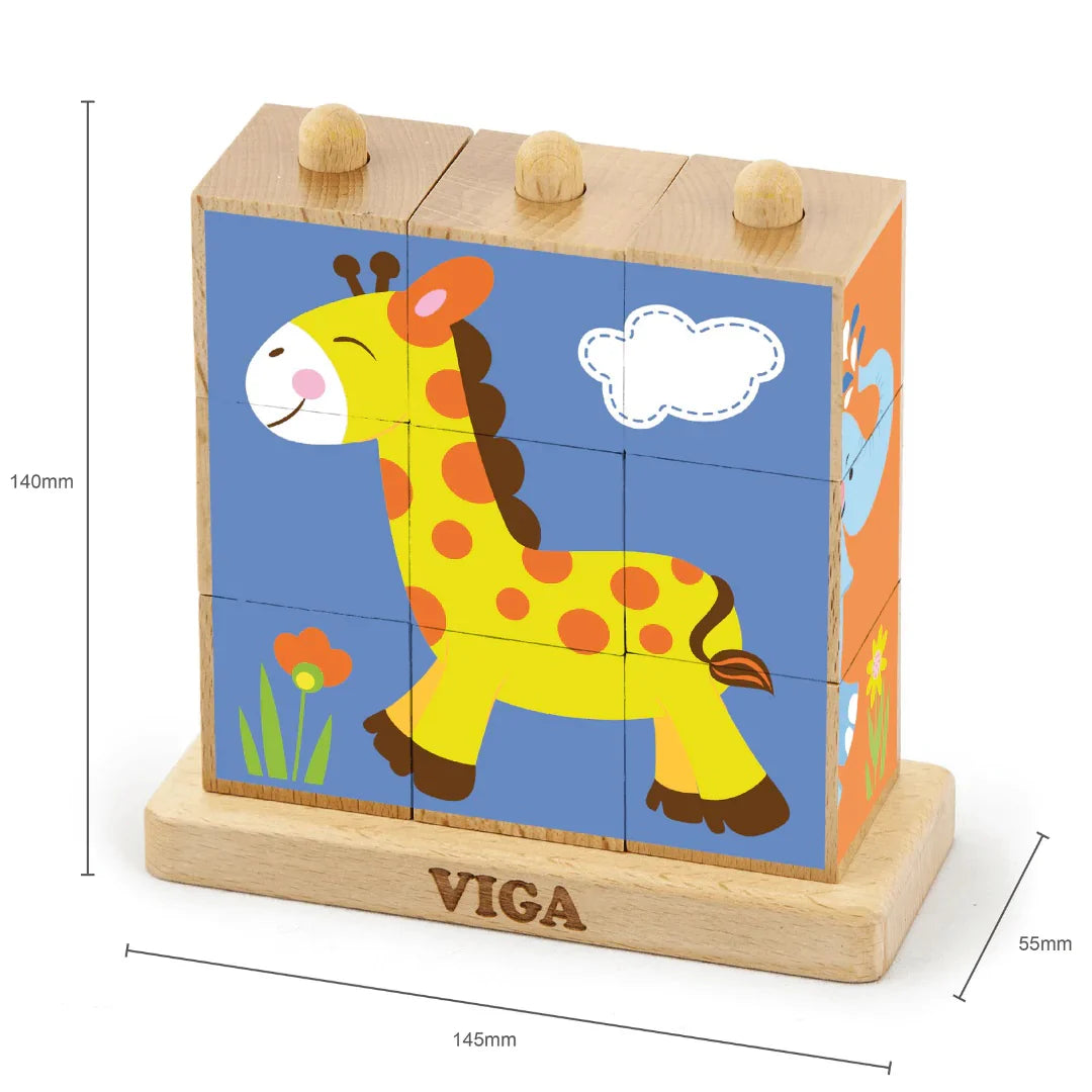 9pcs Stacking Cube Puzzle Wild Animals